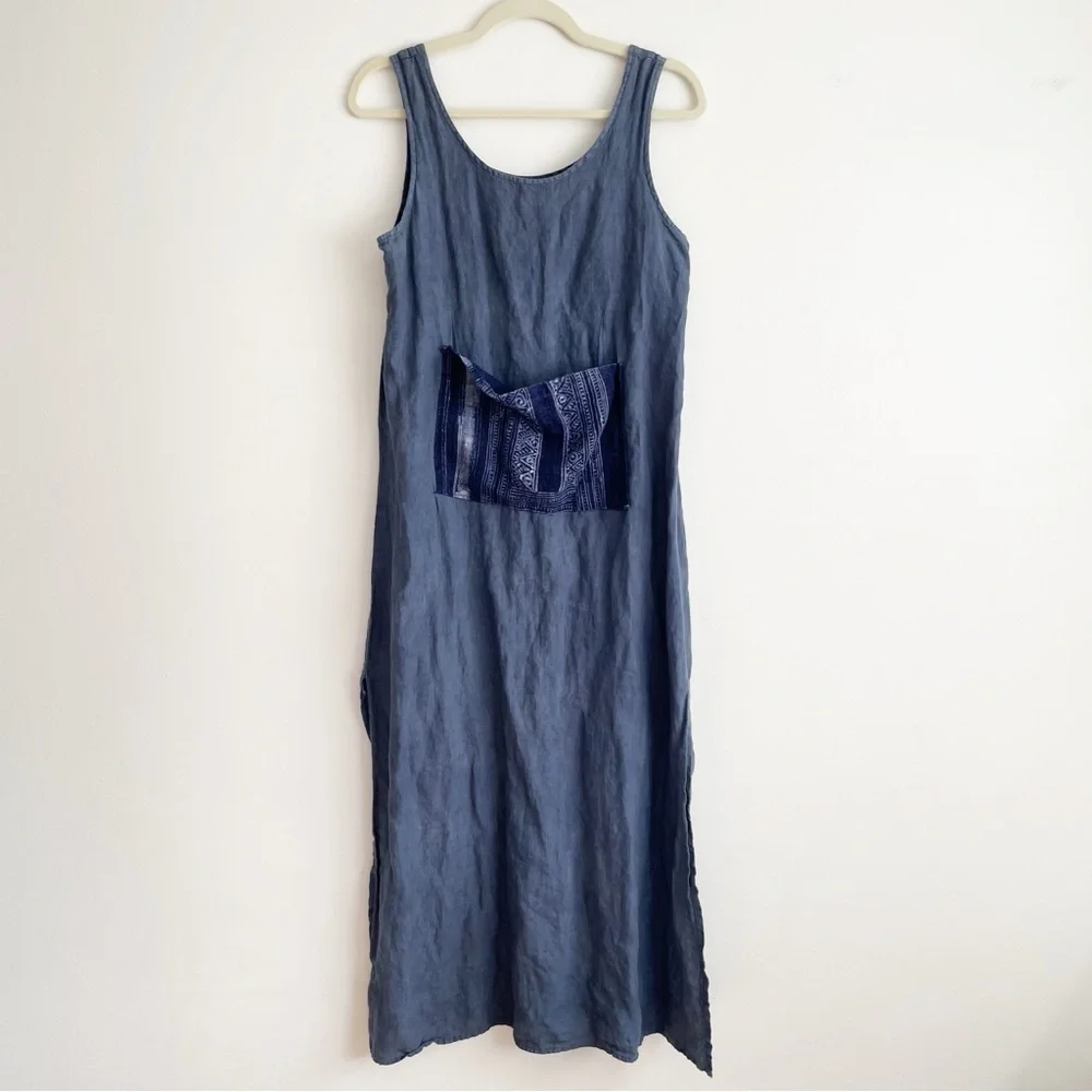 CP SHADES linen flax maxi dress coastal beachy boho lagenlook artsy slip sheath